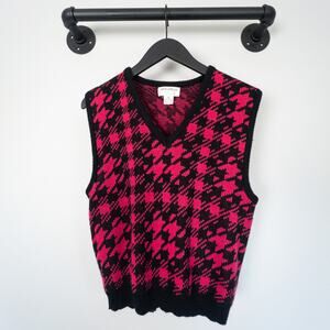 VTG Objectives Pink Black Houndstooth Sweater Vest M 90s Preppy Academia